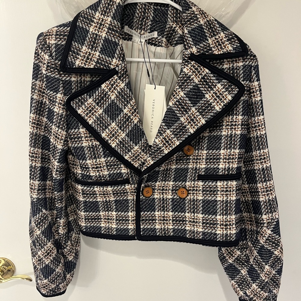 Veronica Beard Blue Aise Cotton Blend Tweed Jacket Size 4